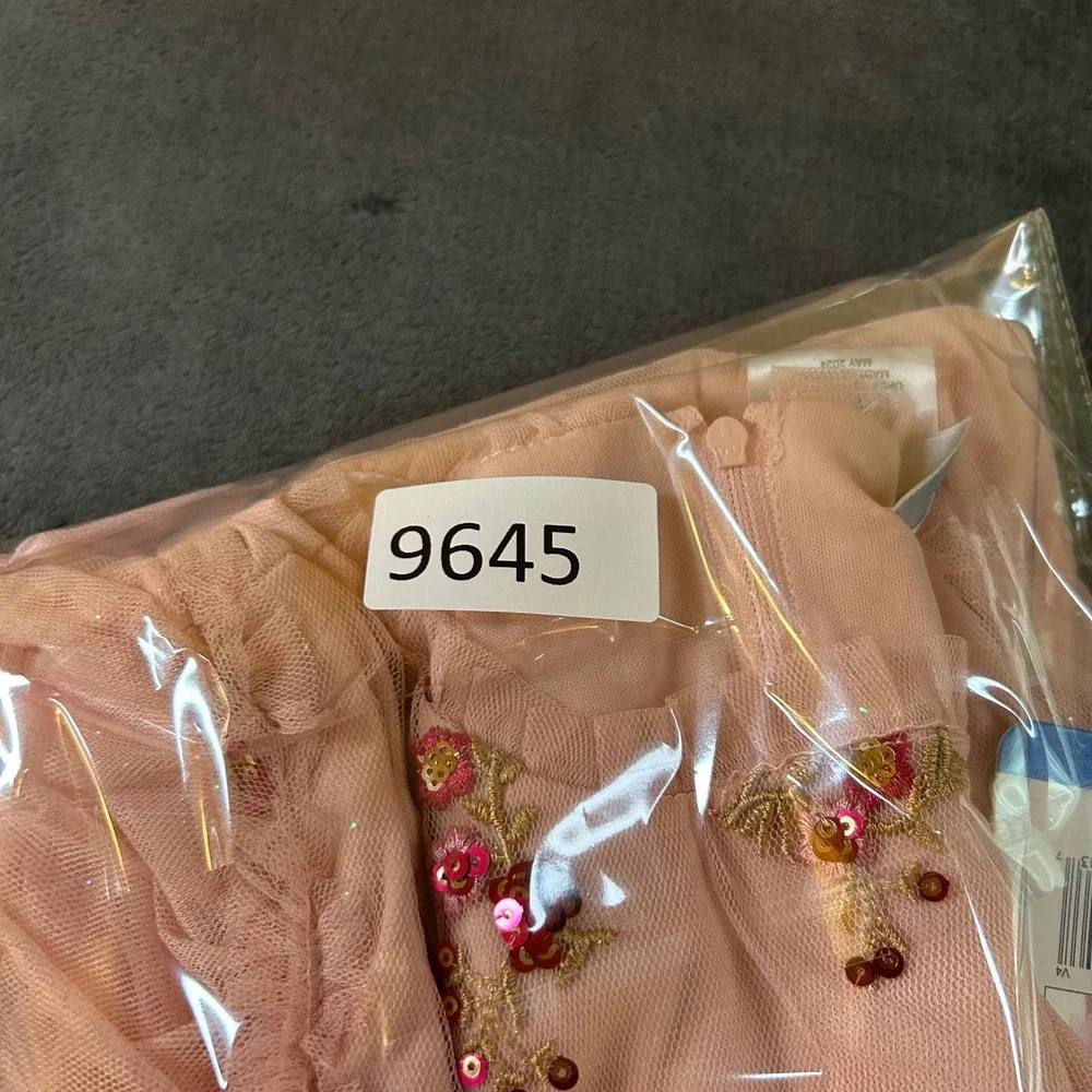 Rare Editions‎ Blush Dress Floral Embellished Tulle Ruffle Girl's Size L (10/12)